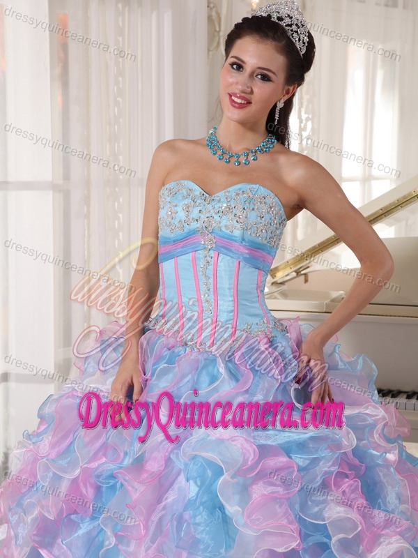 Discount Multi-color Sweetheart Organza Quinceanera Gowns with Appliques