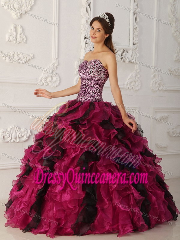 Multi-color Leopard and Organza Ruffled Sweet Sixteen Quinceanera Dresses
