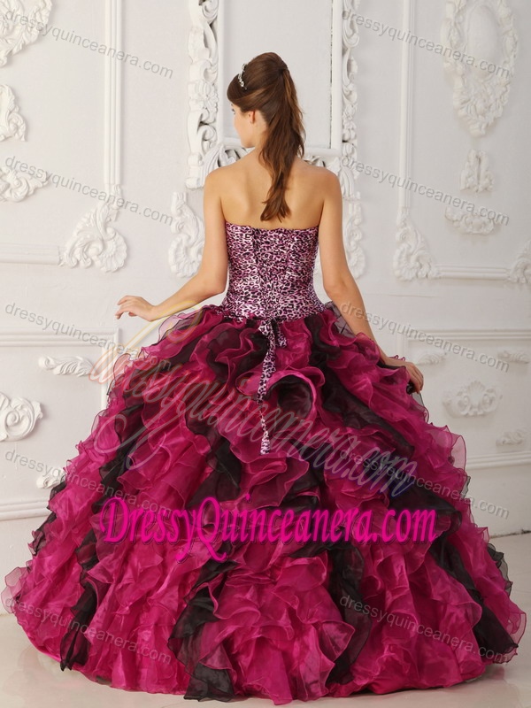 Multi-color Leopard and Organza Ruffled Sweet Sixteen Quinceanera Dresses
