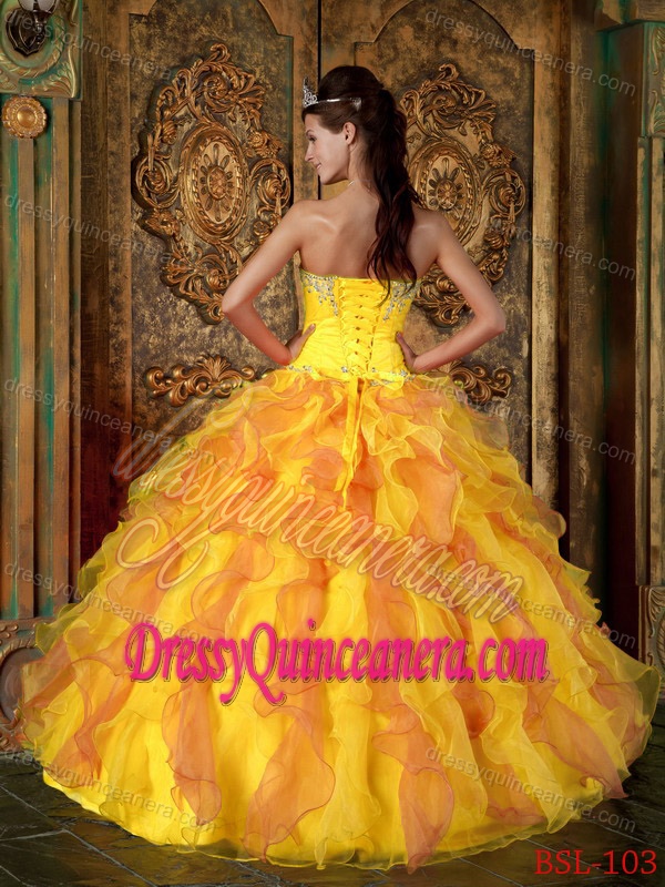 Princess Organza Sweet Sixteen Dresses with Ruffles and Beading in Orange