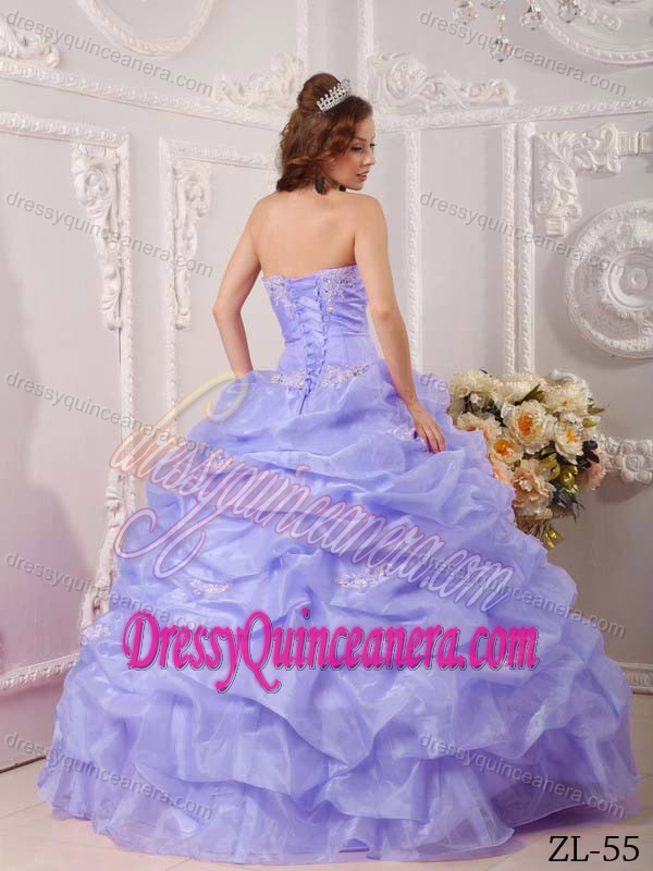Exclusive Strapless Organza Lilac Quince Dresses with Beading and Appliques