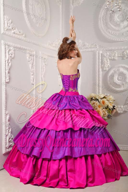 Custom Made Strapless Taffeta Quinces Dresses with Appliques in Multi-color