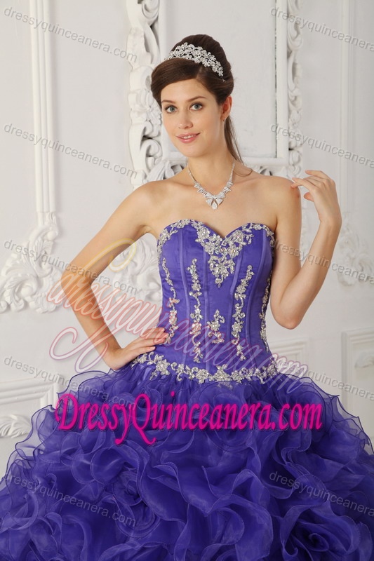 Cheap Purple Ball Gown Sweetheart Quince Dress in Satin and Organza