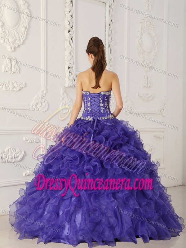 Cheap Purple Ball Gown Sweetheart Quince Dress in Satin and Organza