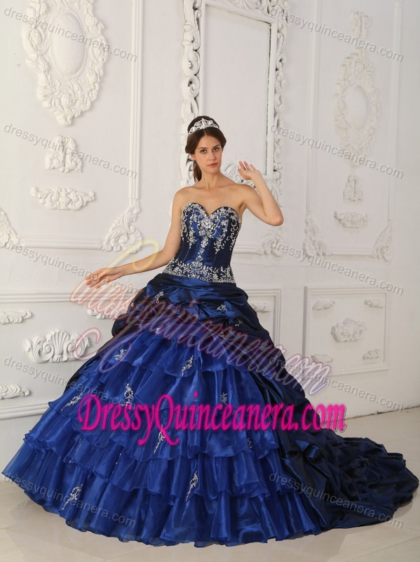 Custom Made Royal Blue Ball Gown Quince Dresses with Chapel Train