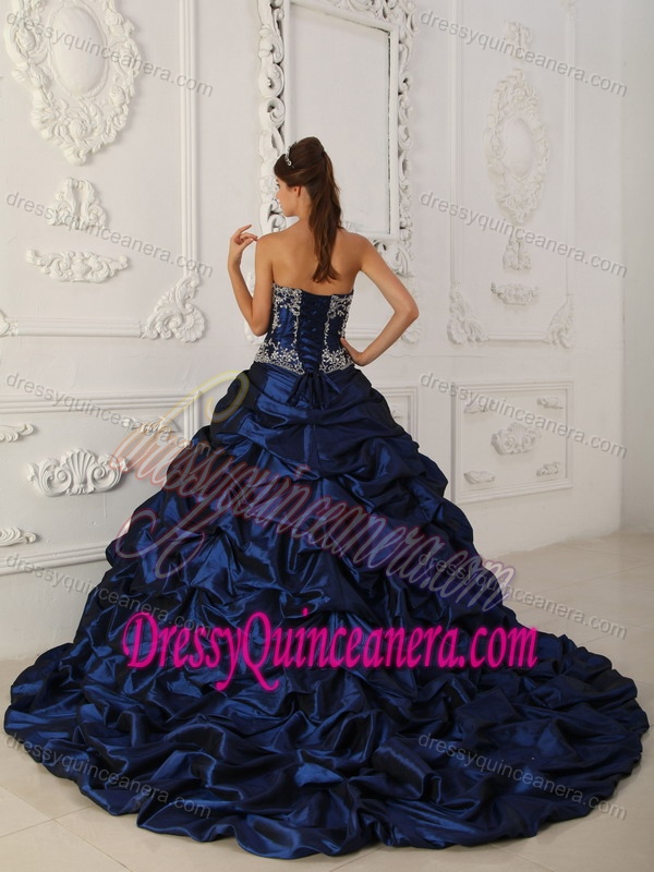 Custom Made Royal Blue Ball Gown Quince Dresses with Chapel Train