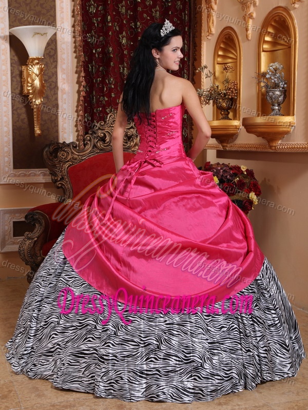 Sweetheart Cheap Beaded Dress for Quinceanera in Taffeta and Zebra
