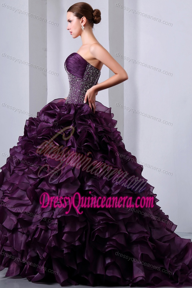 Purple inexpensive Sweetheart Quinceanera Dresses with Brush Train