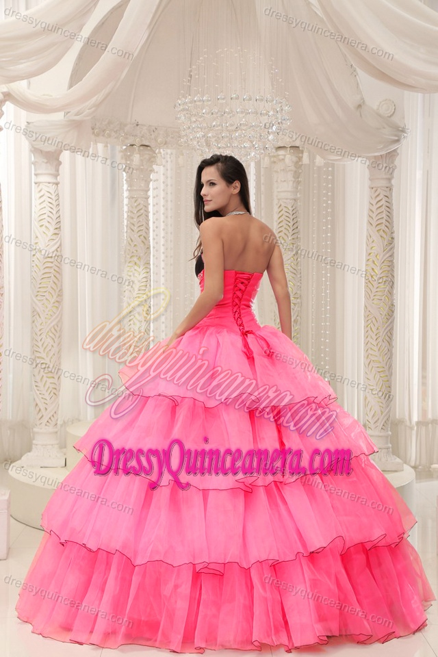 Sweetheart Beaded Quince Dress in Watermelon and Black on Promotion