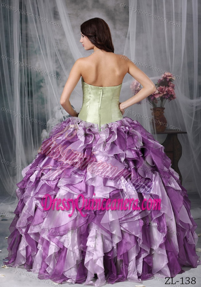 Colorful Taffeta and Organza Beaded Quinceanea Dress with Ruffles in 2013
