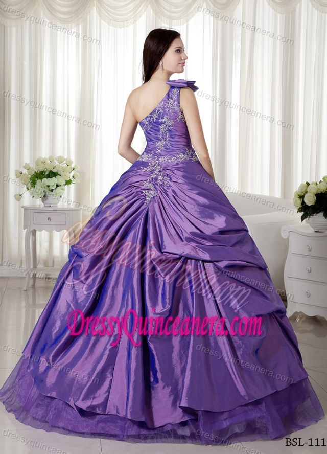 One Shoulder Taffeta and Organza Quinceanera Dress with Appliques in 2013