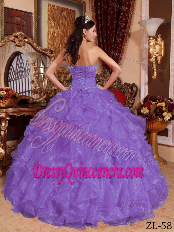 Purple Sweetheart Organza Beaded Quinceanera Dress on Wholesale Price