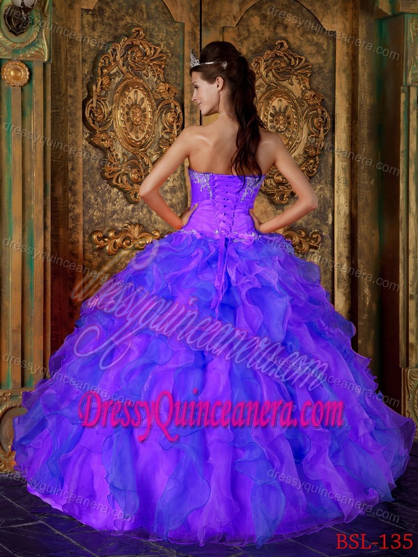 Blue Sweetheart Organza Quinceanera Dress with Ruffles for Custom Made