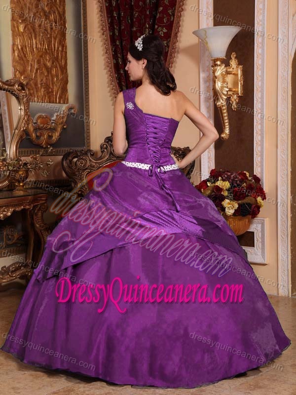 2014 Dark Purple One-shoulder Organza and Taffeta Quinceanera Dress with Appliques