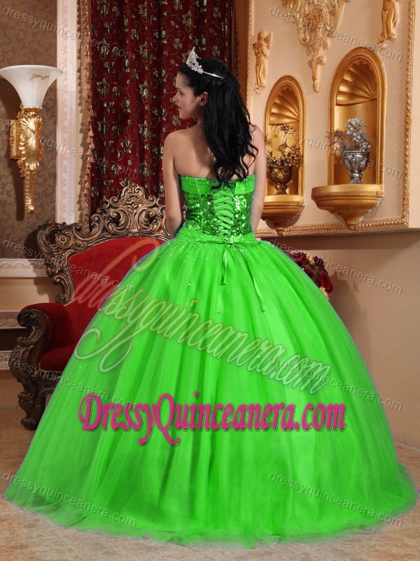 Sweetheart Spring Green Organza Quinceanera Gown Dress with Appliques and Sequin