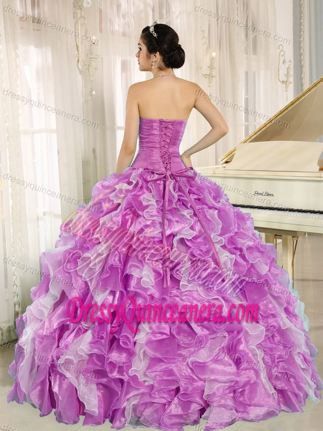 Great Lavender Sweetheart Organza Quinceanera Gown Dress with Beading and Ruffles