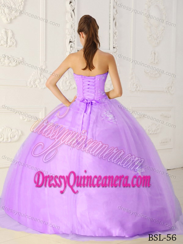 Purple Sweetheart Appliqued Quinceanera Dress in Taffeta and Organza