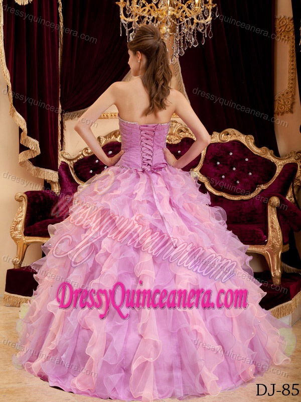 Lavender Sweetheart Organza Quinceanera Gowns with Beading and Ruffles