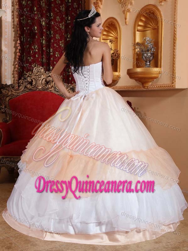 New Light Pink and White Organza Strapless Ball Gown Quinceanera Dress with Layers