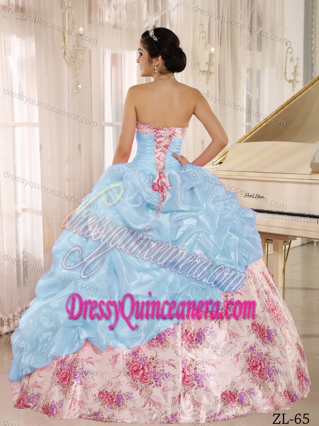 New Printed Sweetheart Beaded and Pick-ups Quince Dresses in Multi-color