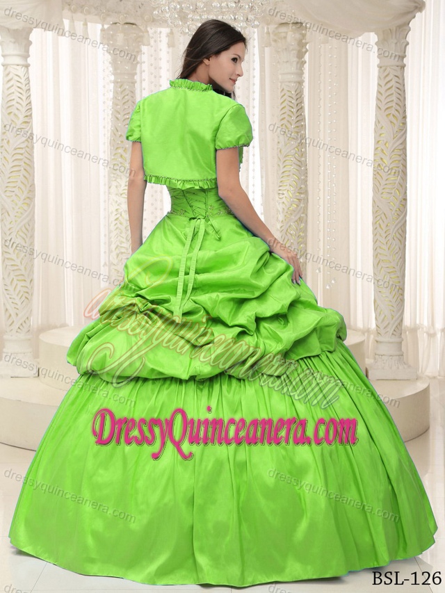 Fashionable Floor-length Lace-up Green Quinceanera Dress with Pick-ups