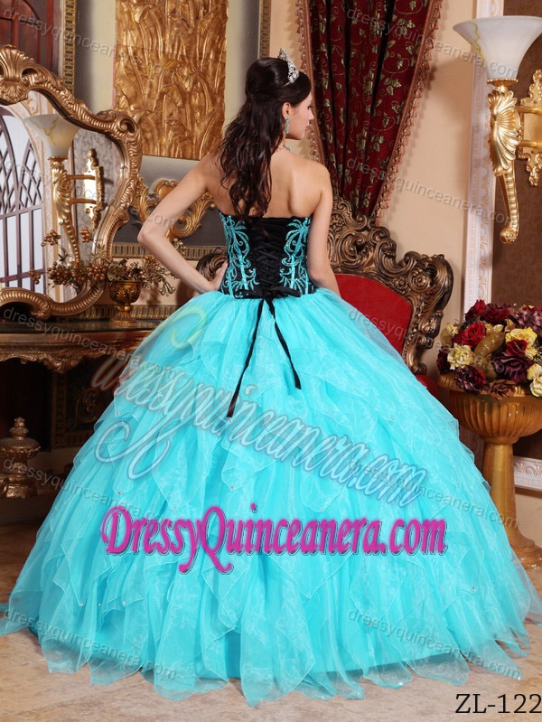 Attractive Aqua Blue Sweetheart Embroidered Dresses for Quinceanera
