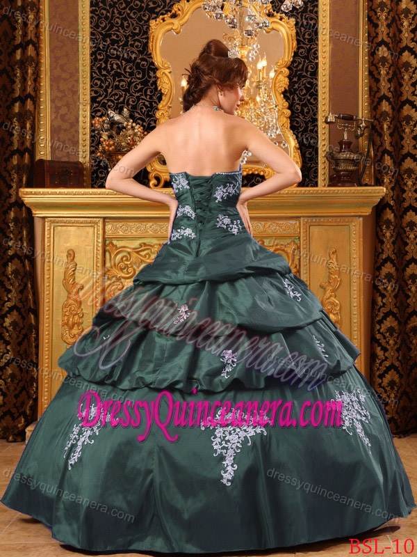 2013 Magnificent Beaded Taffeta Lace-up Dark Green Dress for Quince