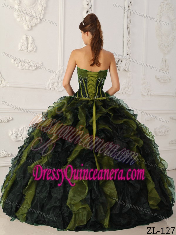 Olive and Black Organza Charming Sweet 16 Quinceanera Dress for Fall