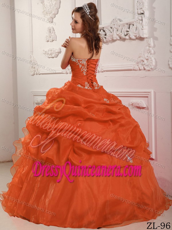 Orange Red Ruffled Organza Romantic Sweet Sixteen Dress with Beading