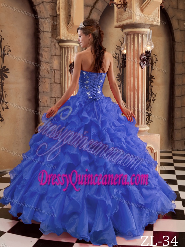 Royal Blue Long Organza 2013 Best Seller Sweet 15 Dresses with Ruffles