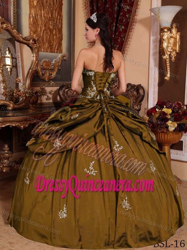 Classical Sweetheart Taffeta Quinceanera Gown Dresses in Olive Green