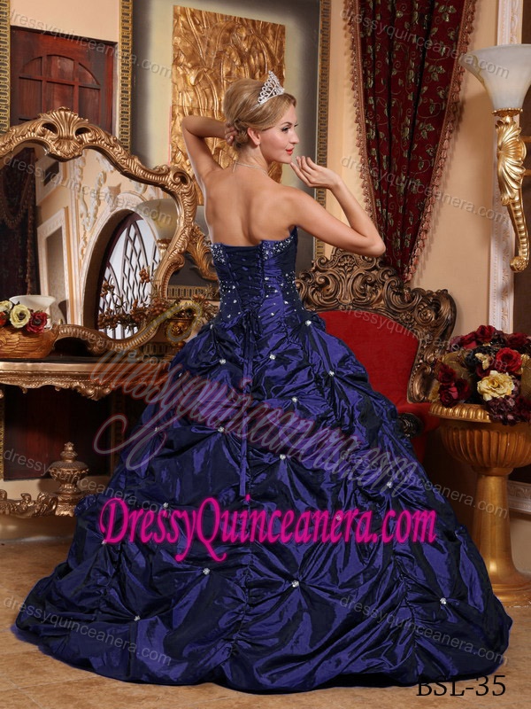 Strapless Beaded Taffeta Lace-up Discount Sweet Sixteen Dresses in Blue