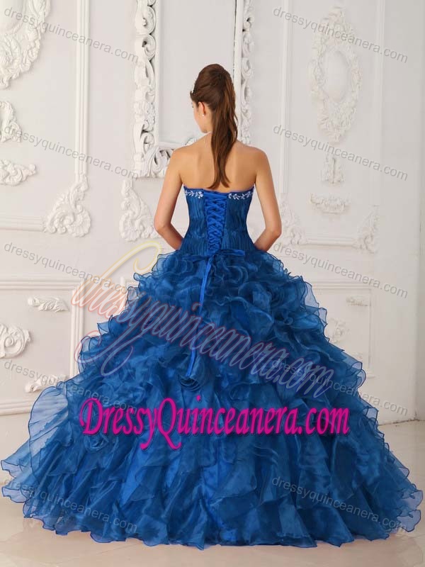 Strapless Embroidery Satin and Organza Quinceanera Dresses with Ruffles