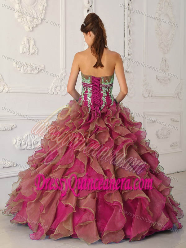 Luxurious Appliqued Strapless Organza Quinceanera Dresses with Ruffles
