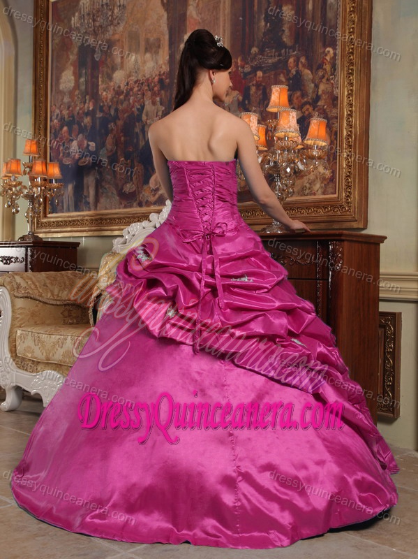 2013 Hot Pink Sweetheart Beaded Taffeta Quinceanera Dress with Pick Ups