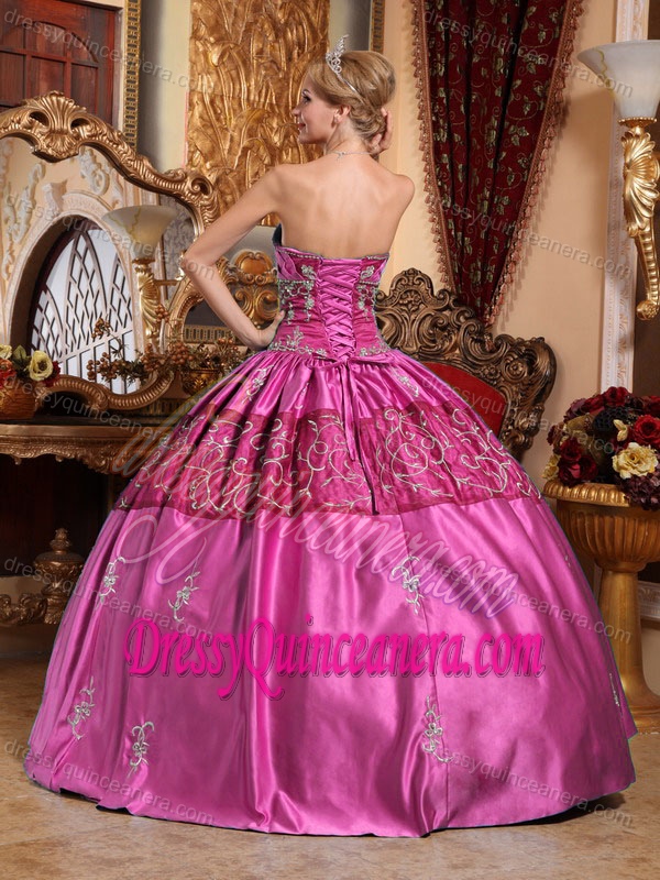 Fuchsia Sweetheart Embroidery Quinceanera Dress in Taffeta Best Seller