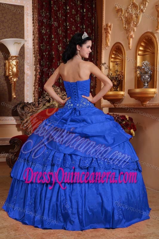 Dark Blue Sweetheart Taffeta Quinceanera Dress with Beading and Appliques
