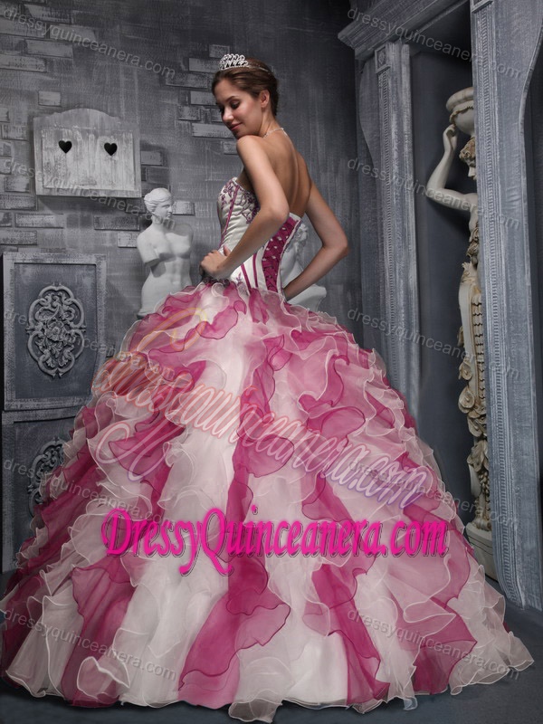 Colorful Sweet Taffeta and Organza Appliques Decorated Quinceanera Dress