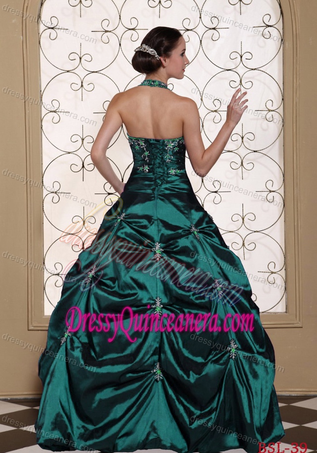 2014 Halter Top Beaded Quinceanera Dresses with Embroidery and Pick-ups