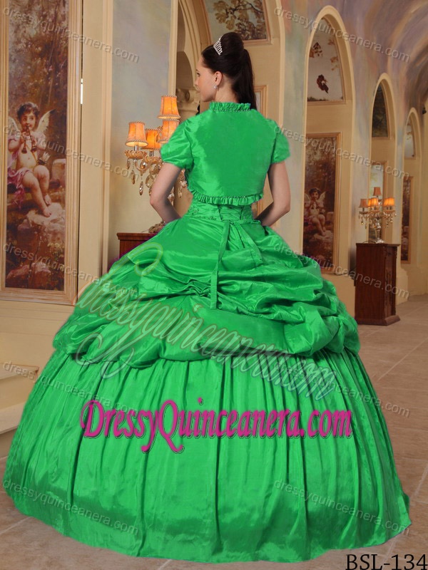 2014 Green Sweetheart Taffeta Beaded Quinceanera Dress for Custom Made