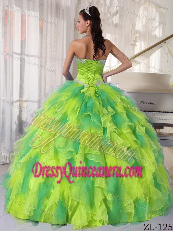 Luxurious Strapless Organza Quinceanera Dress with Appliques on Promotion
