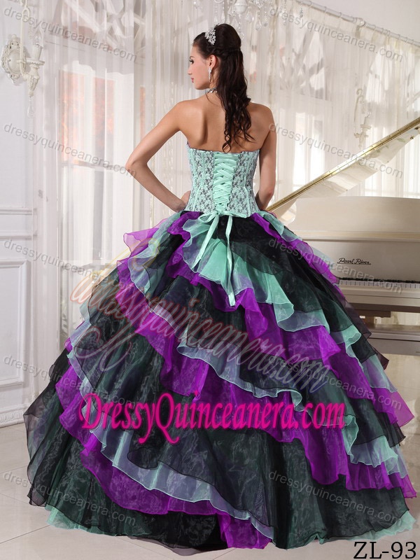 Multicolor Strapless Beading Quinceanera Dress with Appliques on Promotion