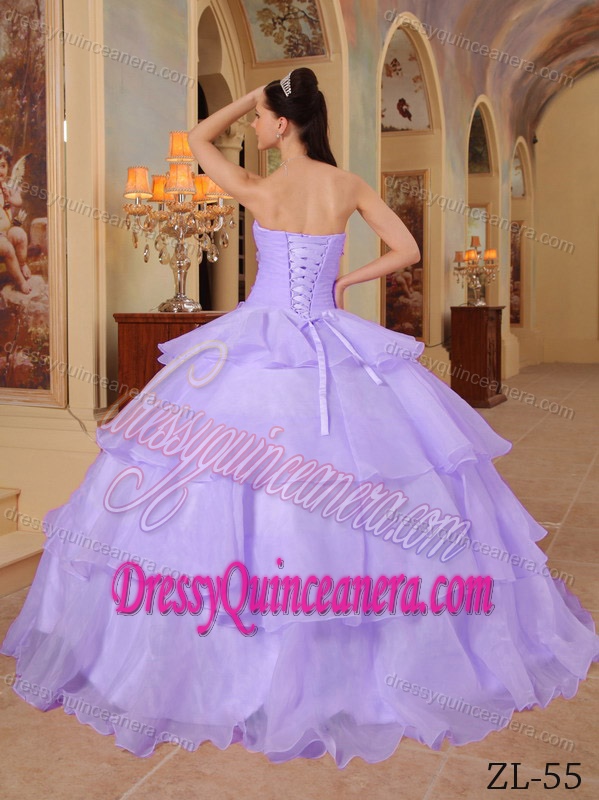 Lavender Sweetheart Organza Quinceanera Dress with Beading on Promotion