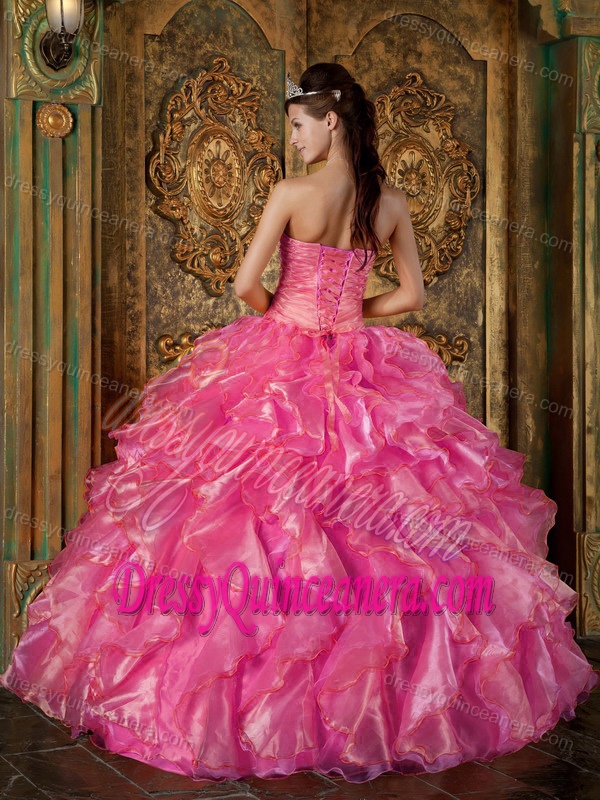 Beautiful Hot Pink Strapless 2013 Quinceanera Dress with Beading and Ruffles