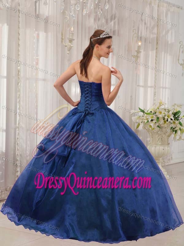 Blue Strapless Organza Quinceanera Dresses with Beading on Wholesale Price