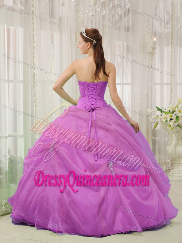 Lavender Sweetheart Organza Quinceanera Dresses with Appliques for Cheap