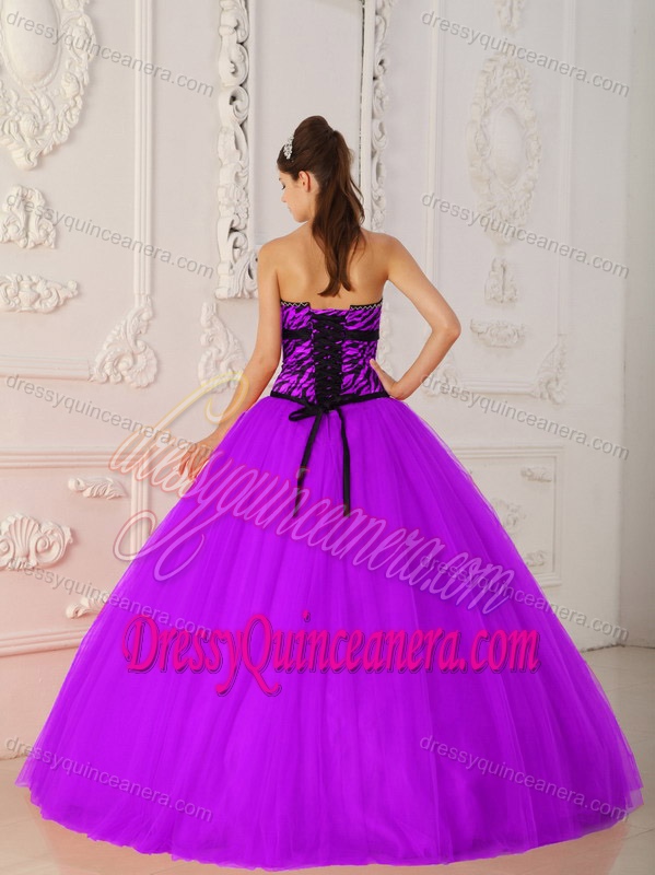 Strapless Tulle and Zebra Quinceanera Dress with Beading for Custom Made