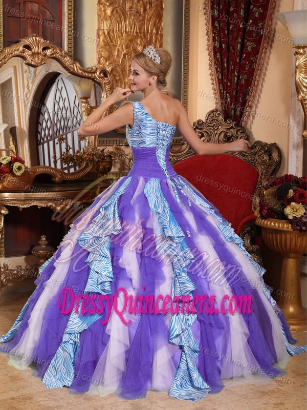 Multicolor One Shoulder Sweet 16 Quinceanera Dress with Ruffles for Cheap