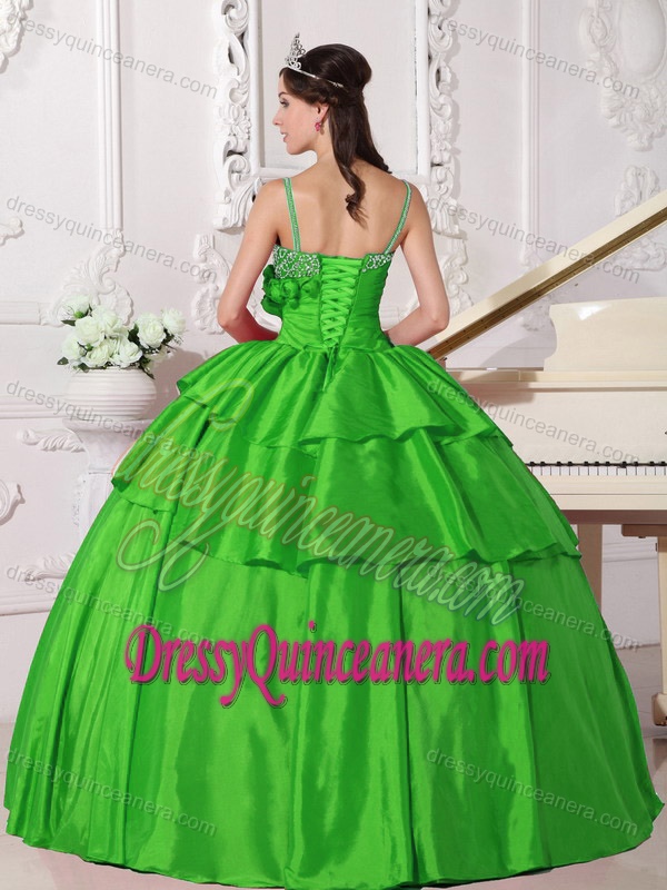 Spaghetti Beaded Taffeta New Quinceanera Gown Dresses in Spring Green
