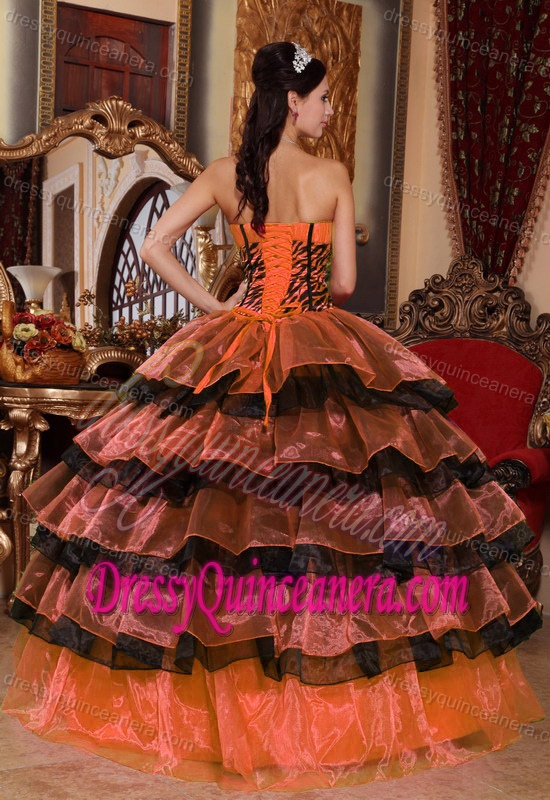 Discount Sweetheart Organza Ruffled Quinceanera Gowns in Multi-color